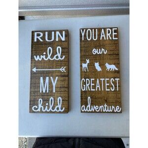 Wood Woodland Nursery Signs Set Run Wild My Child Greatest Adventure 7x16